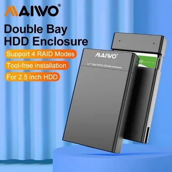 MAIWO Dual-bay 2,5 inch externe HDD SSD-behuizing 4 RAID-behuizing voor 2,5-inch Array harde schijfbehuizing USB 3.0 naar SATA HDD-behuizing