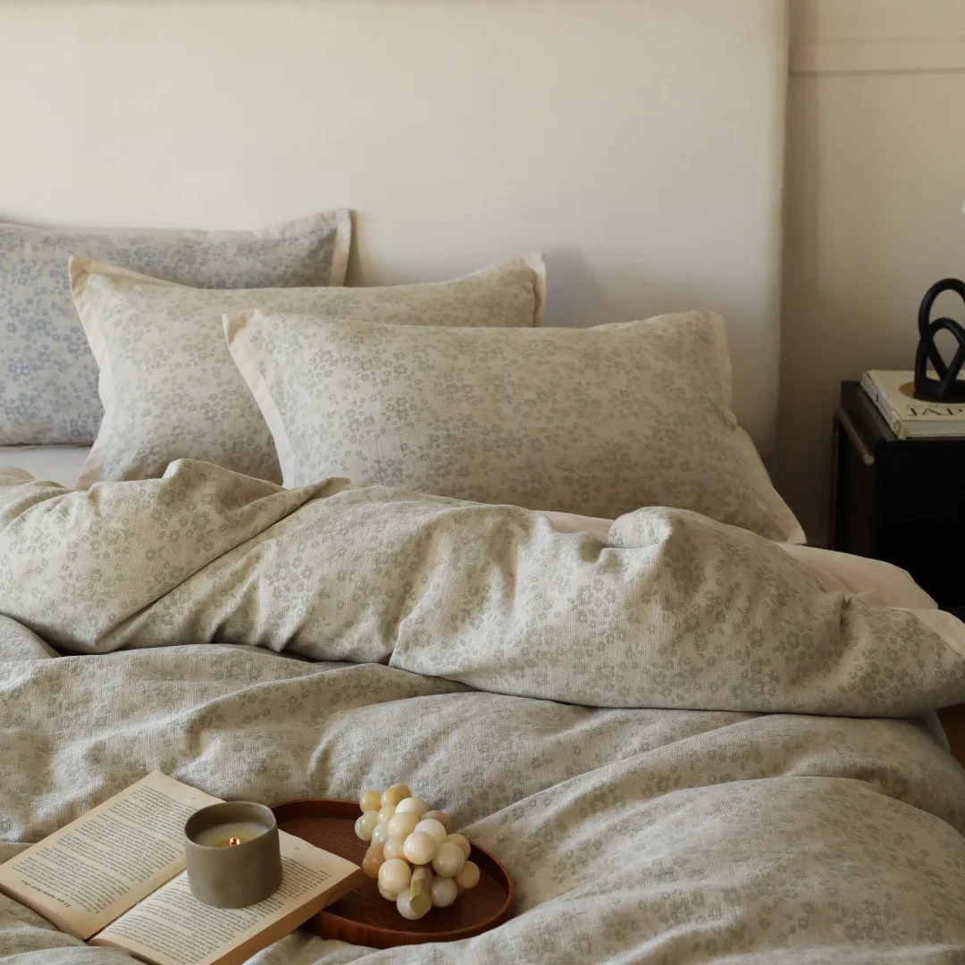 

Four-Piece Set of Color-Woven Jacquard, Soft, Modern, Simple, Lazy Wind Bedding, Korean and French Style, 100 Cotton