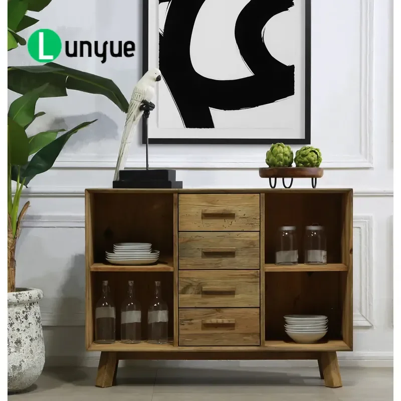 Rustic Reclaimed Wood Buffet Cabinet for Kitchen Dining Room Pantry Storage Sideboard with Drawers Farmhouse Style Furniture