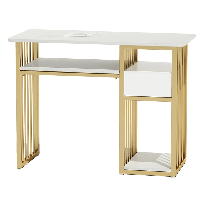 Mesa De mármol De lujo para manicura, mueble blanco exquisito y moderno para salón De belleza, HD50ZJ