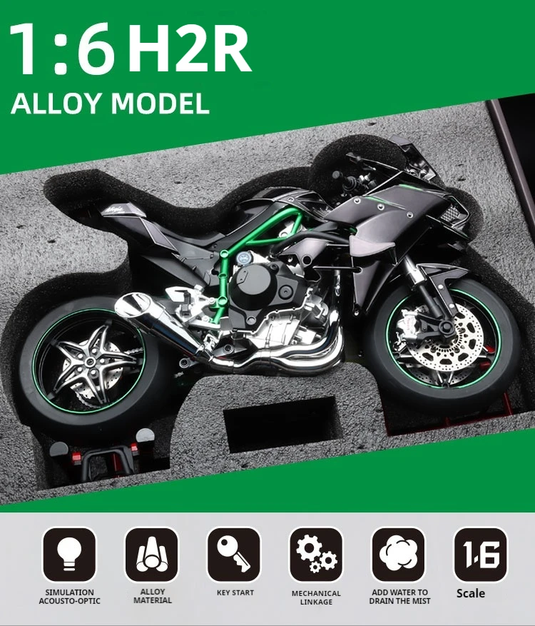 CAIONPLE Modèle Moto Kawasaki H2R 1:12 - Moto Miniature Alliage Moulée Sous Pression, Détachable, Collection Noir