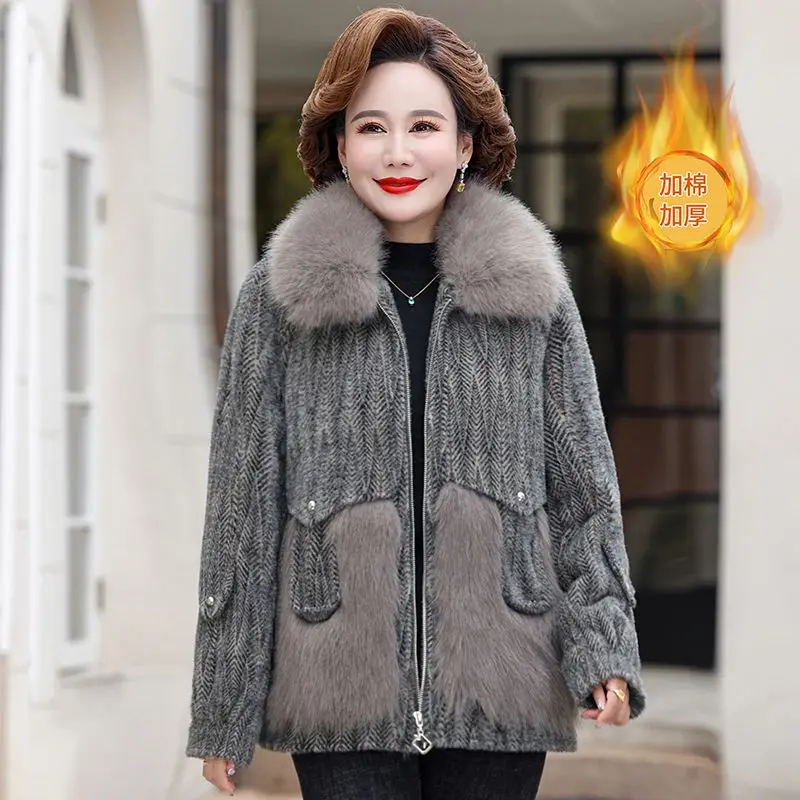 

Winter New Women's Fake Fur Jacket Commuter Splicing Warm Cotton Jacket
