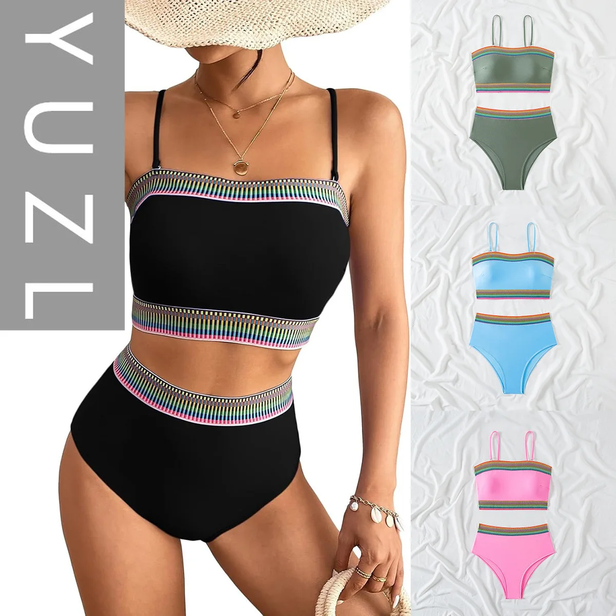 

YUZL Removable shoulder strap tube top high waist sexy split bikini women's swimsuit 2025 new