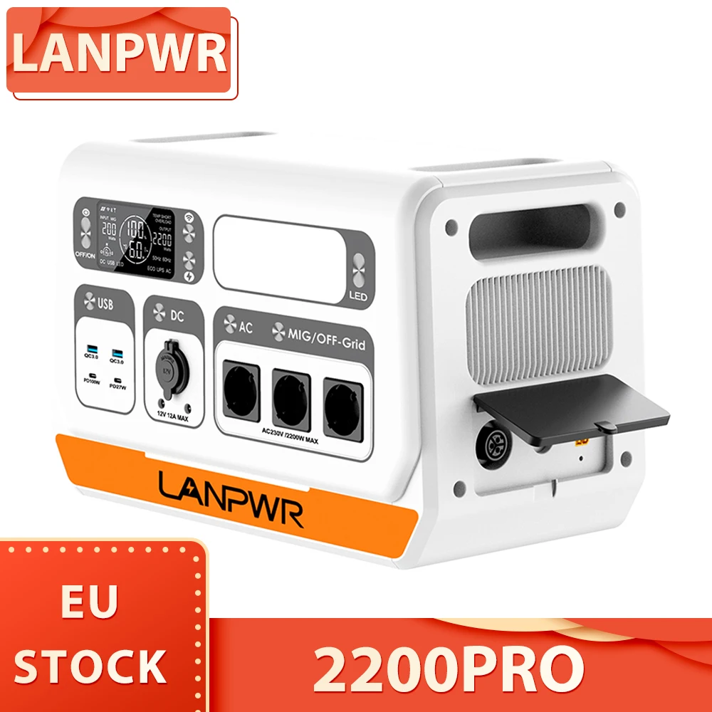 LANPWR 2200PRO Portable Power Station, LiFePO4 2048Wh, with On-grid Inverter, Support 200W/400W/600W/800W, 2200W Max. AC Output