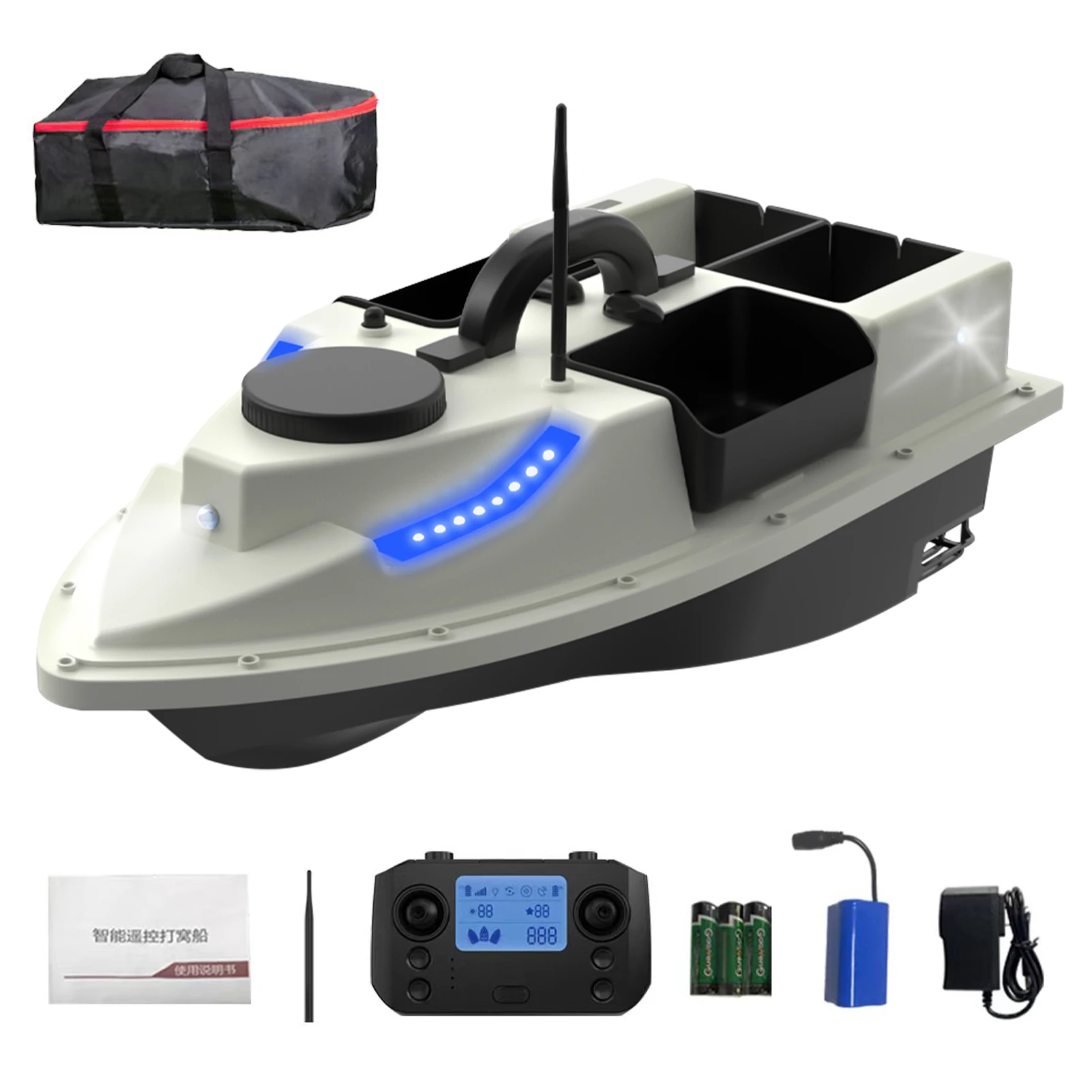 D19GPS RC Bait Boat 500M Wireless Remote Control Fishing Bait Boat Fishing Feeder Boat Ship with with 4 Bait Containers 2KG Load