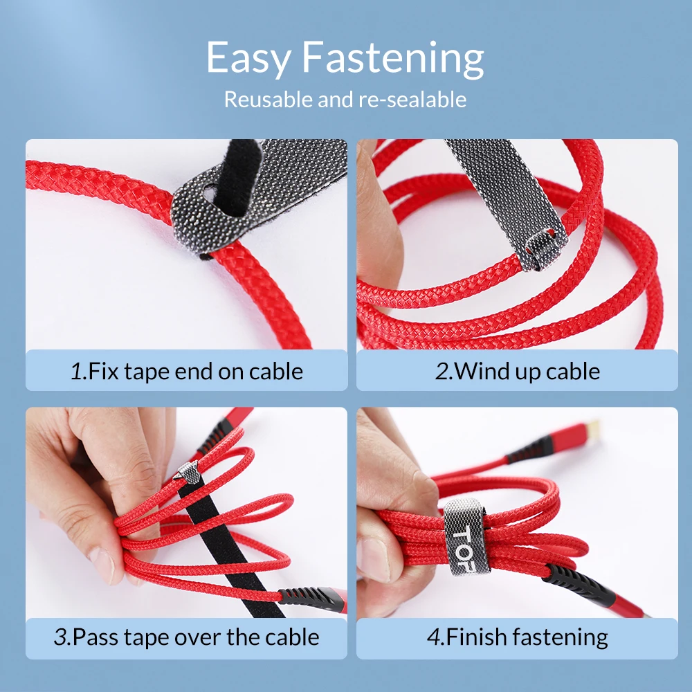 TOPK Releasable Cable Organizer Ties Mouse Earphones Wire Management Nylon Cable Ties Reusable Loop Hoop Tape Straps Tie