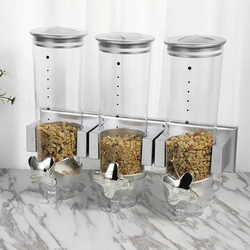 Wall Mount Dry Goods Dispensers 1.5L Cereal Double/Triple Dry-Food Container Grid Grain Storage Bin Kitchen Storage Organizer