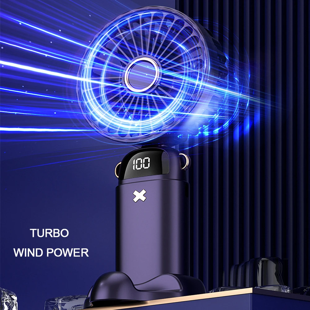 Electric Portable Handheld Fan Mini Foldable Desktop Fan 5 Speed USB Rechargeable Air Cooler Fan With LED Display Screen 1800mAh