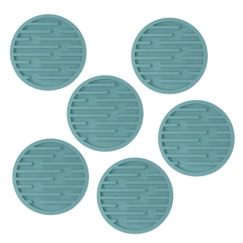 Conjunto porta-copos silicone multiuso, 6 peças, padrão redondo, decorações jantar, acessórios escritório, almofada