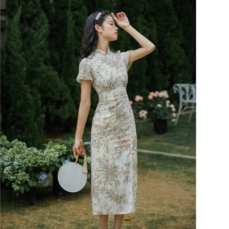 2023 Summer Improved Cheongsam Chinese Traditional Dress Embroidery Retro Oriental Party Floral Qipao Evening Dress  for Women