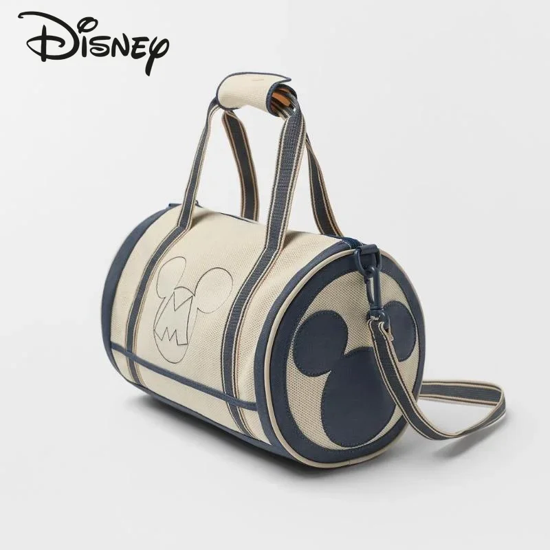 Disney Mickey Mouse Children's Travel Bag Canvas Light Children's Handbag Cylinder Large Capacity Women's Messenger Bag