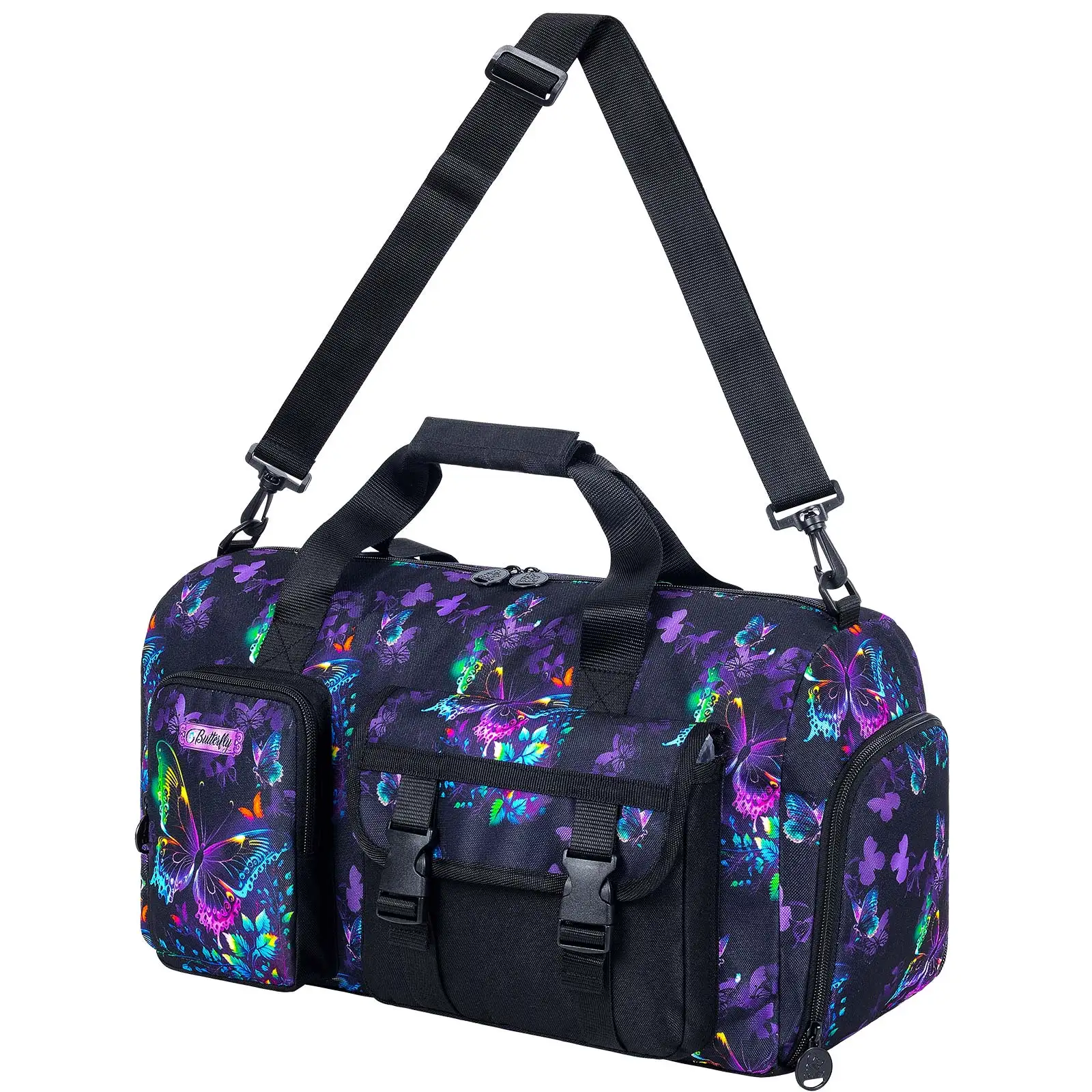 Kids Butterfly Print Travel Duffel Bag with Detachable Strap Multi Pockets