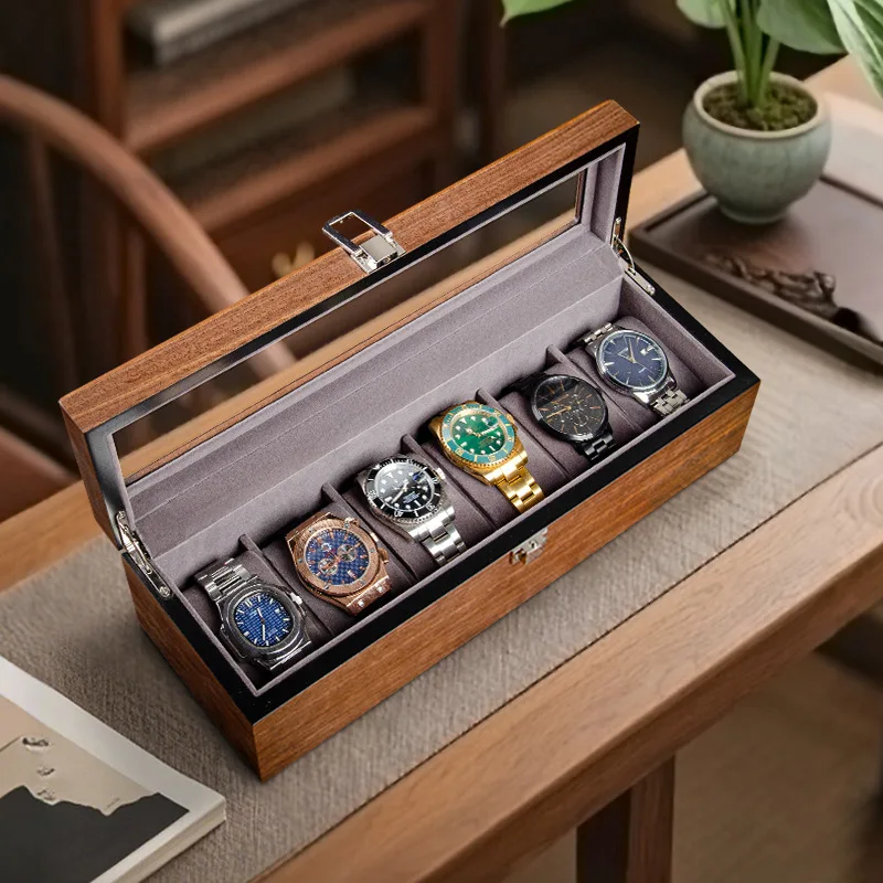 Wooden Watch Box for Men 6 Slot Watch Display Case Mens Watch Box Organizer Wood Watch Case for Men Watch Storage
