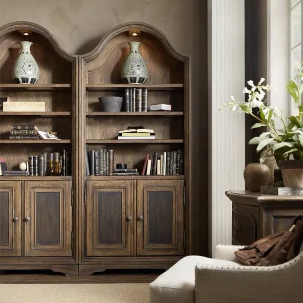 

New Arrival American Solid Wood Bookshelf French Retro Vintage Vintage Dining Cabinet High-end Display Study Room Villa Furnitur