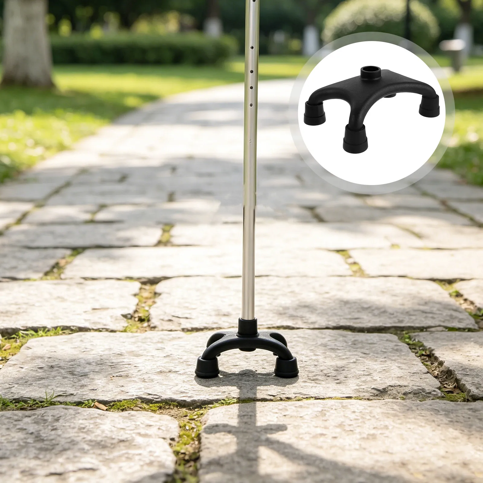 Quad Tip for Walking Cane Four Prong Base Non Slip Foot Replacement Senior Mobility Aid Home Use Heavy Duty Walking Stick Pad