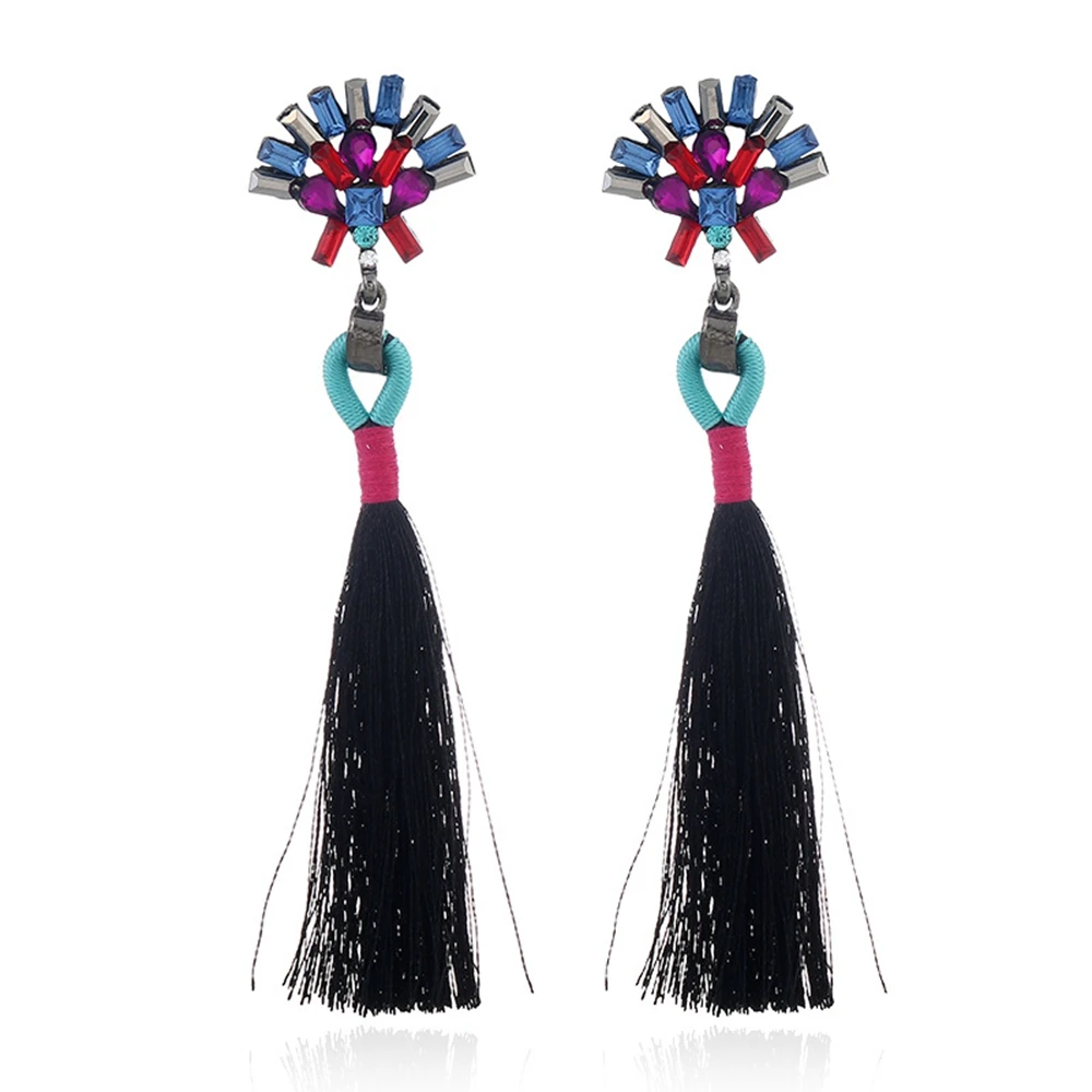 Bohemian wedding earrings, vintage ethnic accessories, long tassel earrings, female stripped ear lines