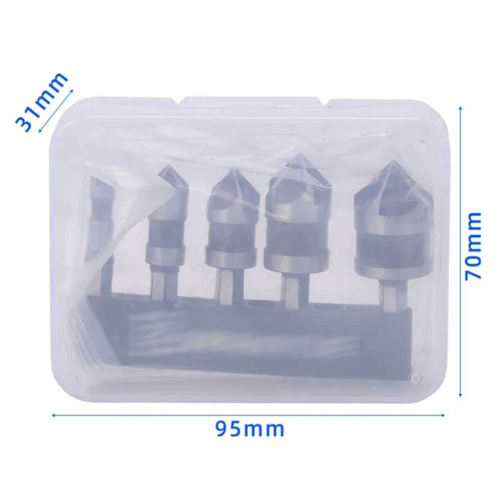 5pcs Countersink Drill Bit Set 5 Flute 82 Degree 1/4