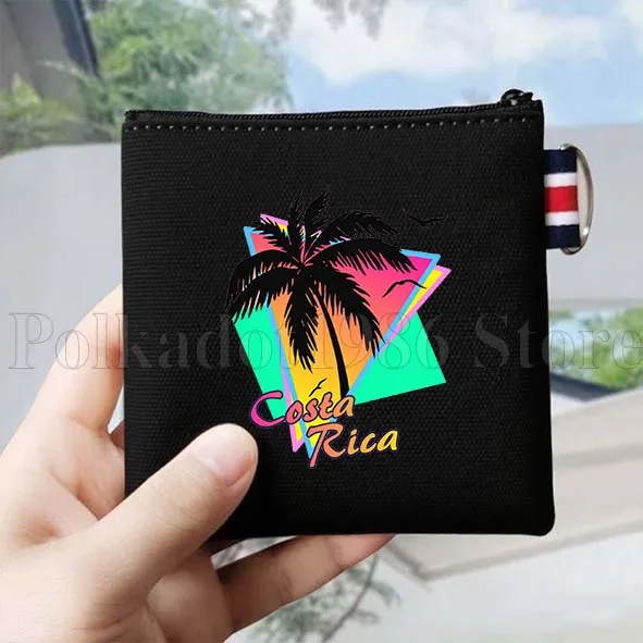 Costa Rica Country Map Flag San Jose Girl Gifts Canvas Coin Purse Bag Small Square Key Bag Storage Card Bag Cotton Wallet Pouch