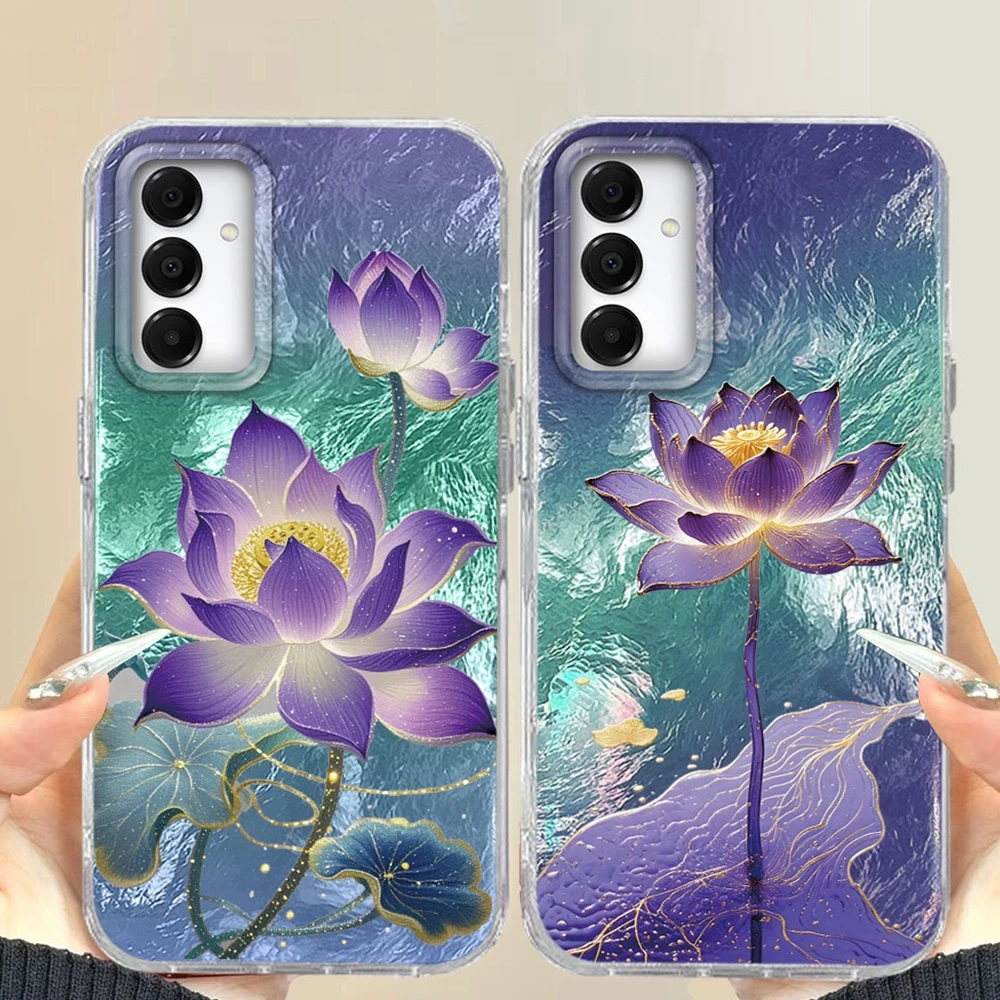 Blaue bunte Lotus Mädchen Luxus Handytasche für Samsung Galaxy A56 A55 A16 A07 A17 A26 A54 A15 A13 A36 A25 A35 A14 A34 A12 Abdeckung
