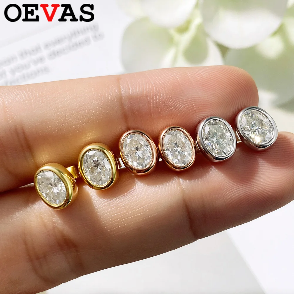 OEVAS 0.5ct 1ct Oval Bezel Set Moissanite Diamond Stud Earrings for Women 100% S925 Silver Plated 18k Gold Party Fine Jewelry