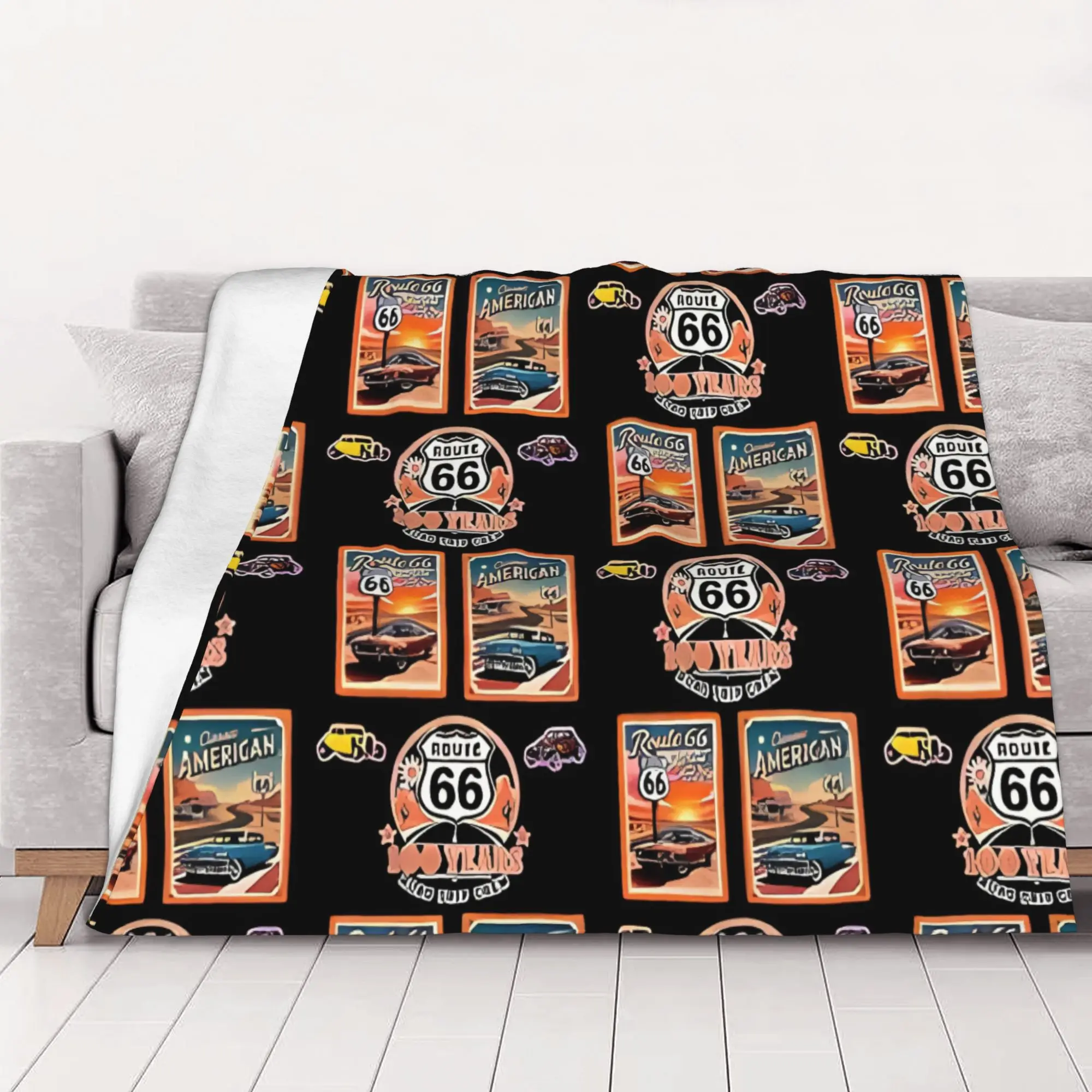 1PC home Cute Room Decor Classic Blanket Throw Blanket Route 66 Novelty Warm Blanket All Season