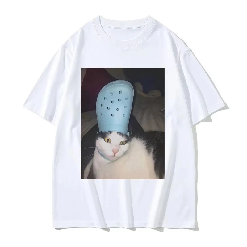 

Summer Slippers Cat Meme T-Shirt Men Women Funny Graphic Cotton Oversized Short Sleeve Casual Trendy Streetwear Fashion