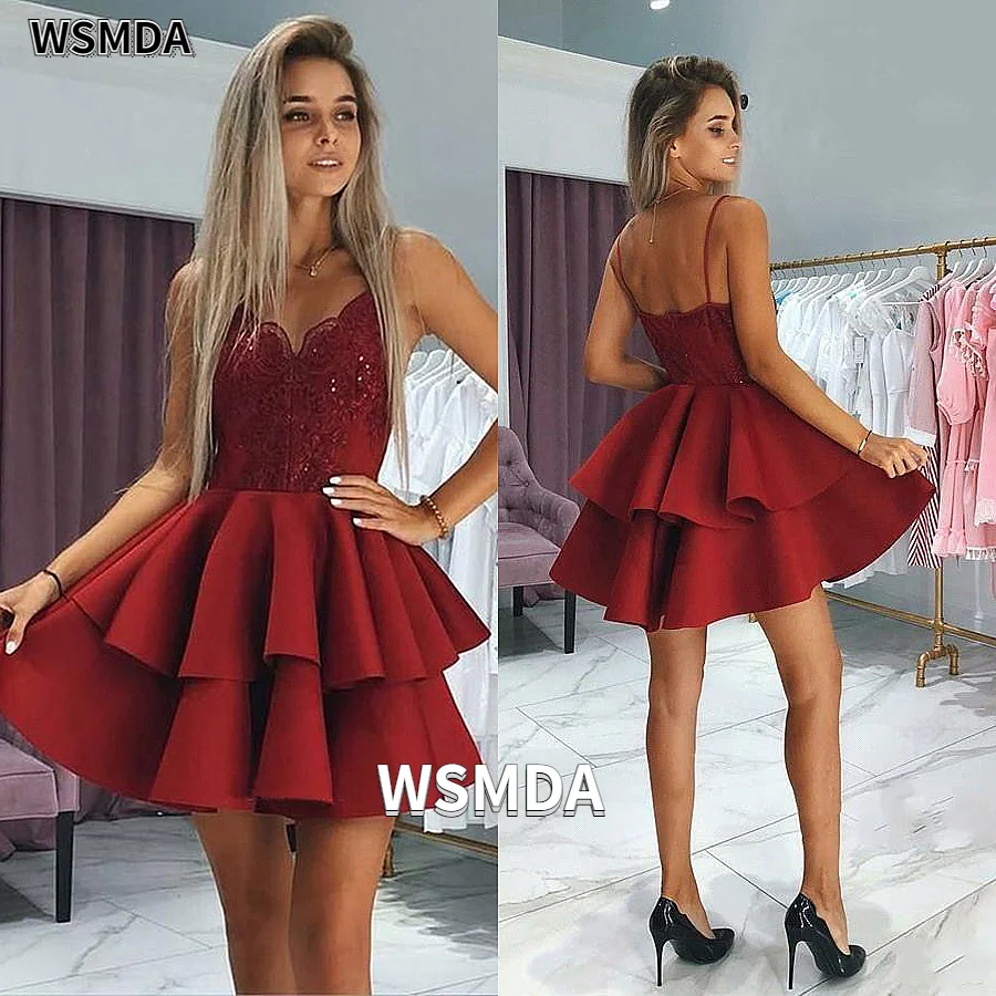Sparkly Dark Red Sequin Lace Top Homecoming Dresses 2021 Backless Short Mini Cocktail Dress Prom Gowns