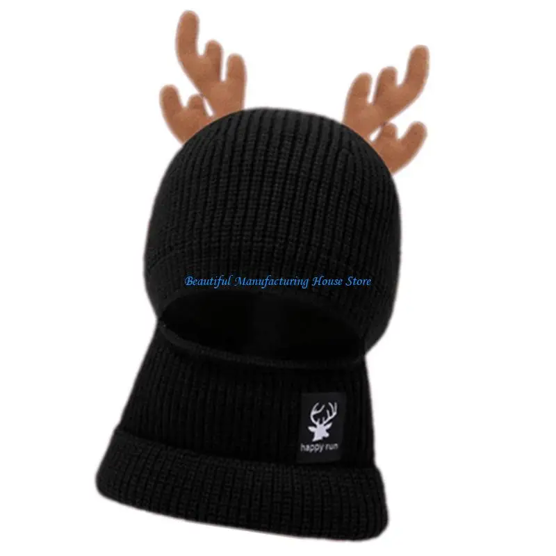 E56A Warm Neck Warmer Pullover Hat Weaving Antlers Hat Warm Hat Skull Caps 2000s