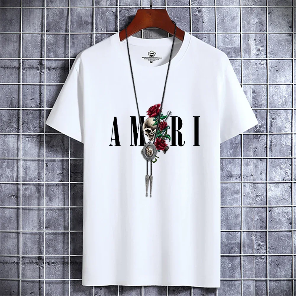 Men\'s Luxury Casual T-Shirt Retro Y2k Designer Short Sleeve Skull Tees Men Vintage Cotton Trendy High Quality Breathable Tops