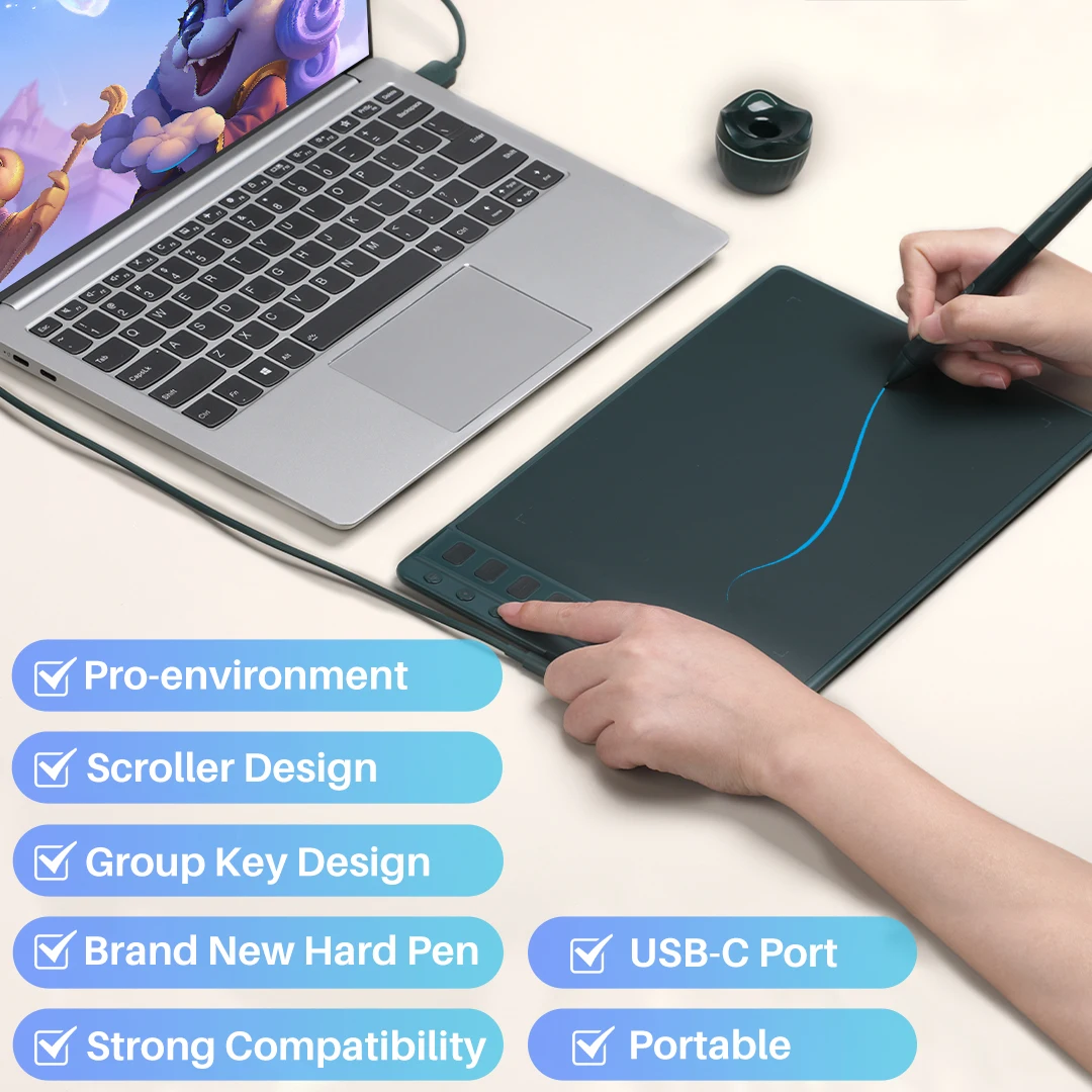 Professional 8192 Drawing Tablet Pen Graphic Tablets Portable Digital Design Tablet with Battery-free Stylus H951P