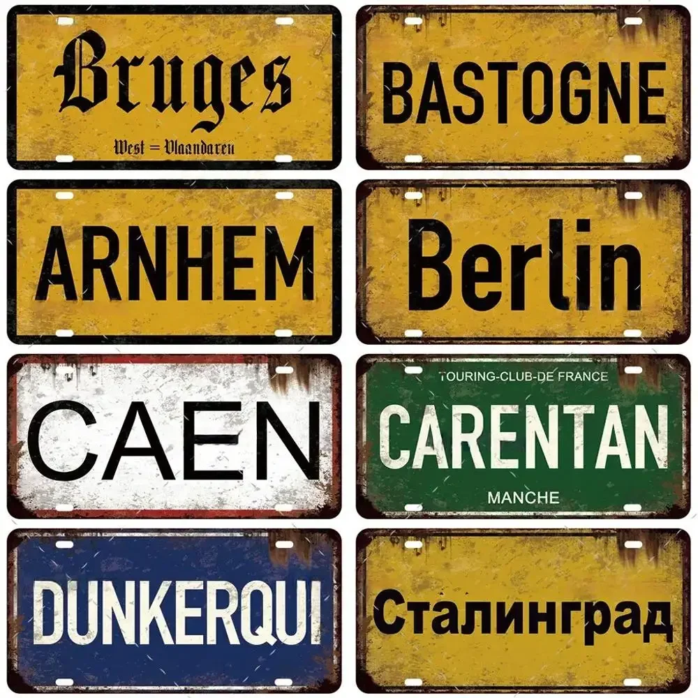 1Pc Vintage Berlin Caen City Road Plate Aluminum Metal Sign Plaque Home Decoration Shop Man Cave Bar Pub Poster Metal Wall Decor