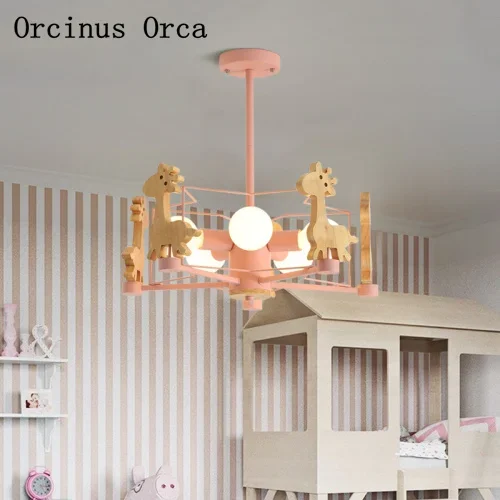 Nordic modern simple giraffe chandelier boys girls bedroom children's room lamp creative personality LED color ceiling lamp