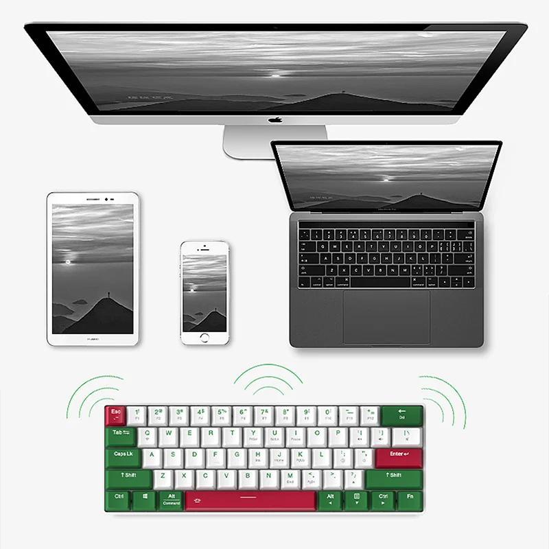 Dareu-mini teclado mecânico portátil, 61 teclas, modo duplo, bluetooth, sem fio, com fio, pbt, com tripé magnético, kb, jogos