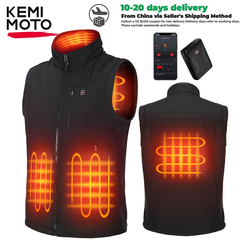 

KEMIMOTO Heated Vest Unisex 6 Heating Areas Winter Warm Washable Jacket with 10000mAh Baterry for Outdoor Motorcycle Riding