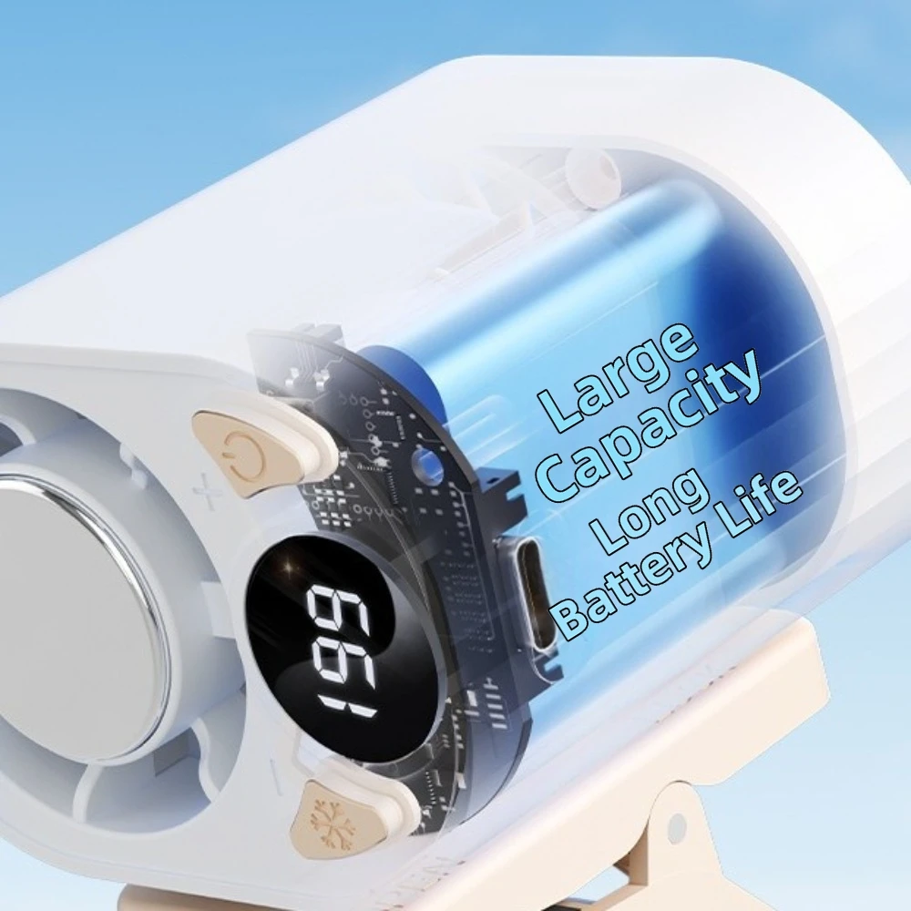 USB Charging Clip On Car Air Conditioner LED Display Long Battery Life Neck-mounted Handheld Mini Fan Silent Operation