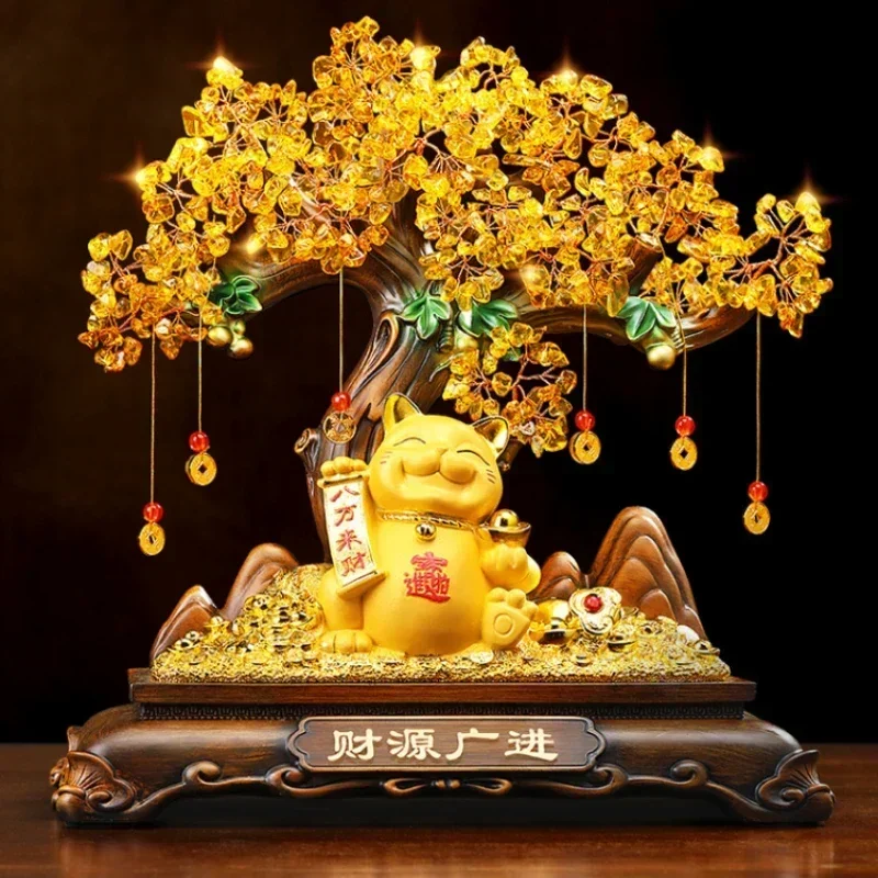 Home Decor Resin Ornaments Fortune Tree Lucky Cat Living Room Decoration Wine Cabinet Shop Cashier Decorations Friend Gift