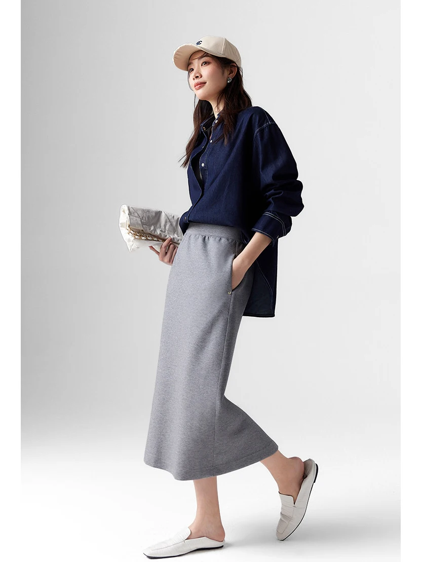 

Удобная юбка А-силуэта с эластичным поясом и разрезом из глянцевой ткани с воздушной прослойкой, предотвращающей сминание, Ningxia Clothing Space