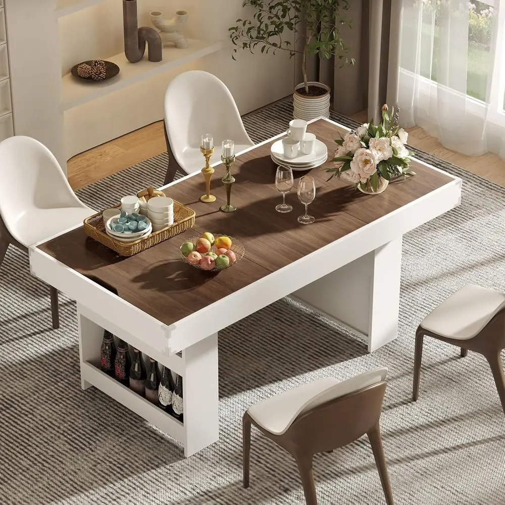

Space-Saving 47 Dining Table with Storage, Removable Top for 4-6, Multifunctional for Games and Meals