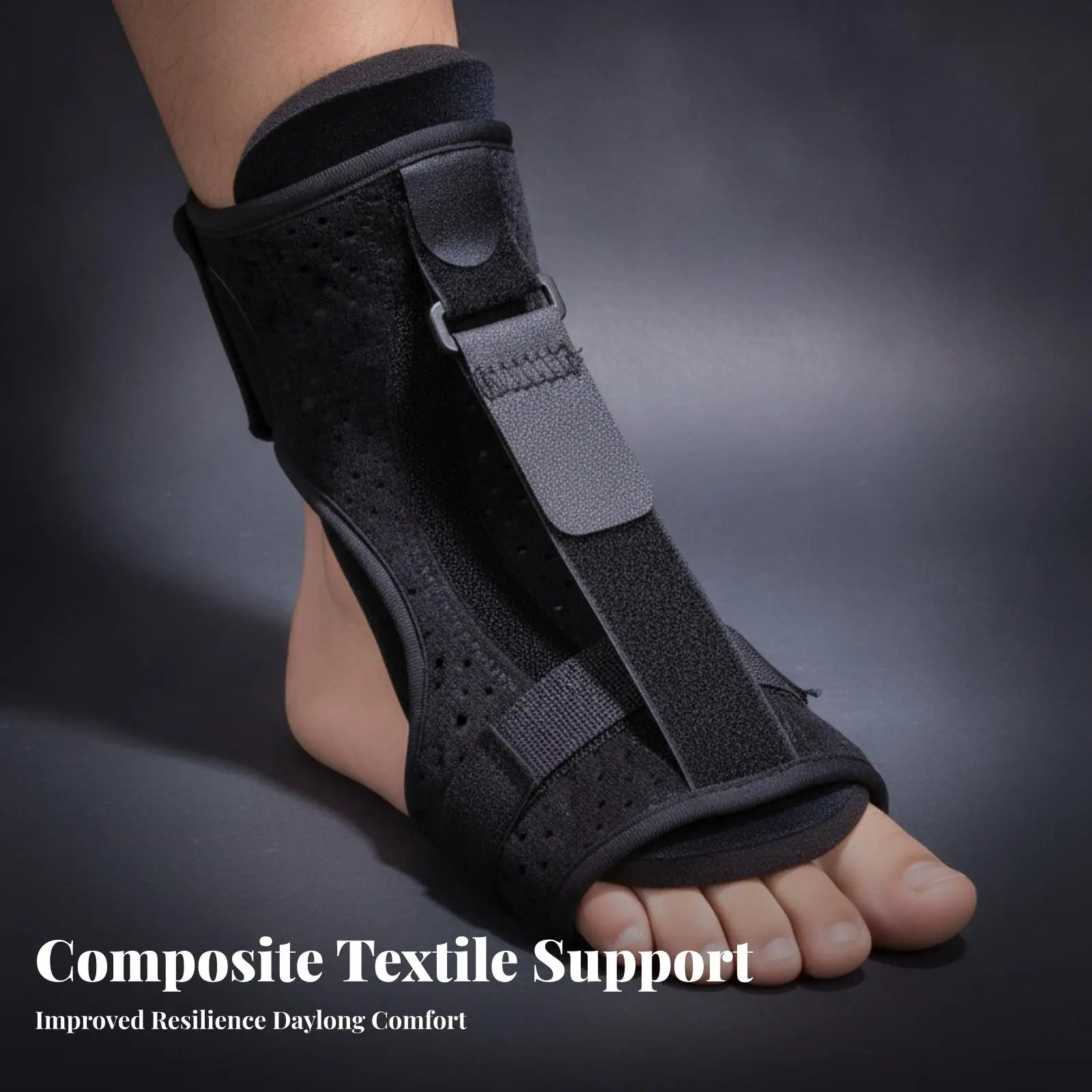 Foot Drop Ankle Brace Support Adjustable Plantar Fasciitis Splint for Night Recovery Breathable Black