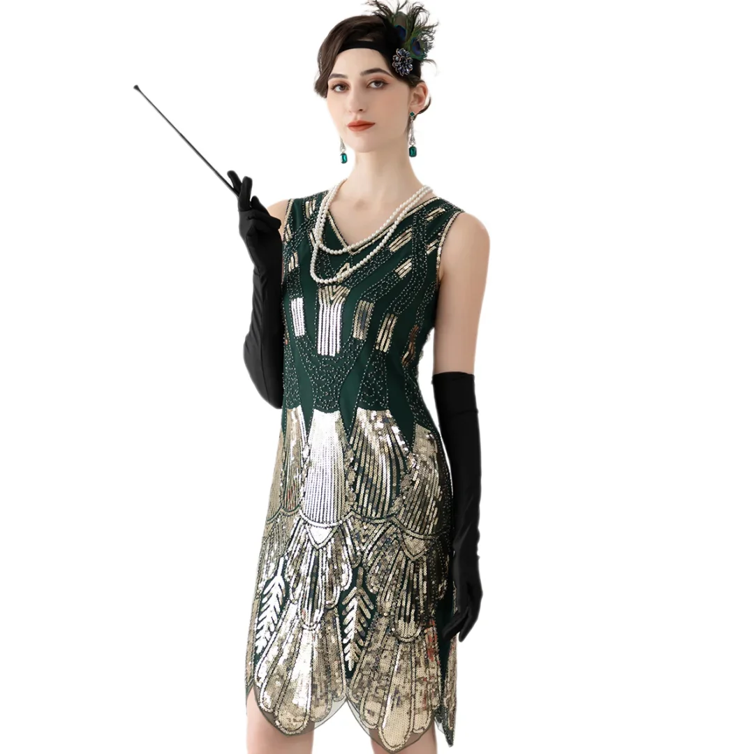 

Women's Flapper Dresses 1920s V Neck Beaded Fringed Great casual Gatsby Sequin Tassel Dress Costume