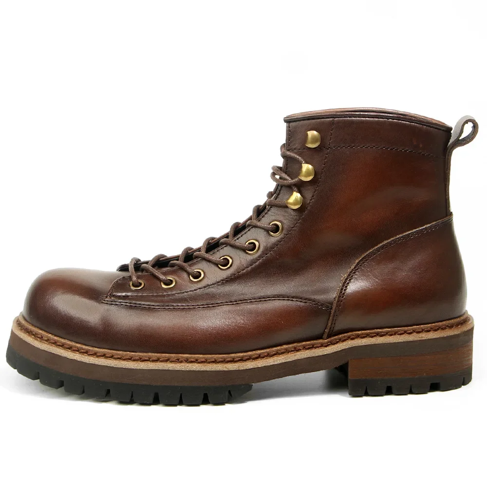 Retro Polished High Top รองเท้าหนังสั้นรองเท้าแฟชั่นและอินเทรนด์ Cowhide รองเท้าผู้ชาย