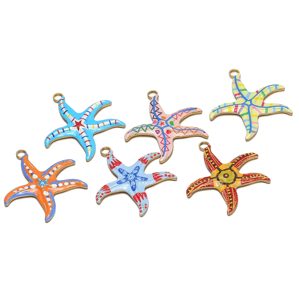 4 Stück Edelstahl-Emaille-Seestern-Anhänger für DIY-Schmuckherstellung im Sommer-Strand-Stil, Halsketten-Charms, Kinderarmbänder, Ohrringe. – Detail 5