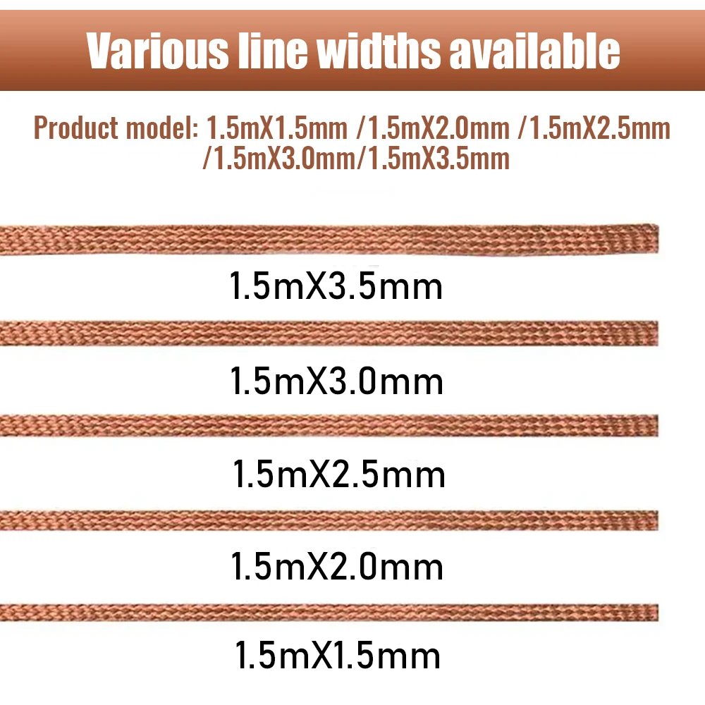 Tresse à dessouder, soudure de soudage, 1.5m, 1.5mm, 2mm, 2.5mm, 3mm de longueur, 3.5mm de largeur, décapant de mèche, fil de plomb, outil de