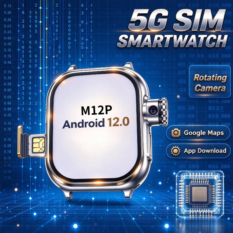 5G Network Smartwatch M12P SIM Card Rotating Camera Android 9.0 Bluetooth GPS Positioning Google Play Global Version WiFi Phone