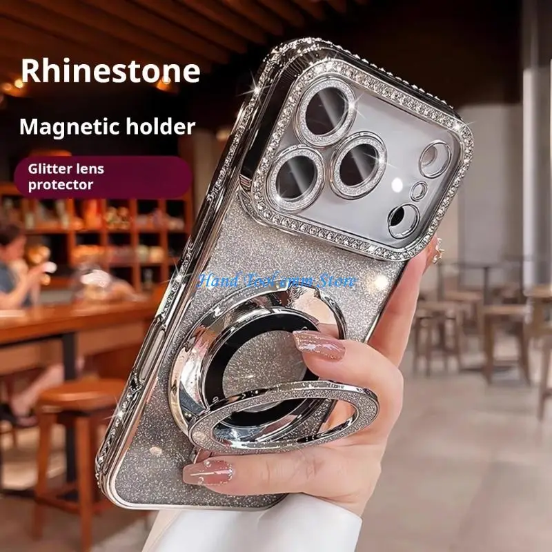 H37F Fashionable Sparkling Shielding Protective Cover Housing For Phone Integrated With Rotating Stand And Raised Edged Guard