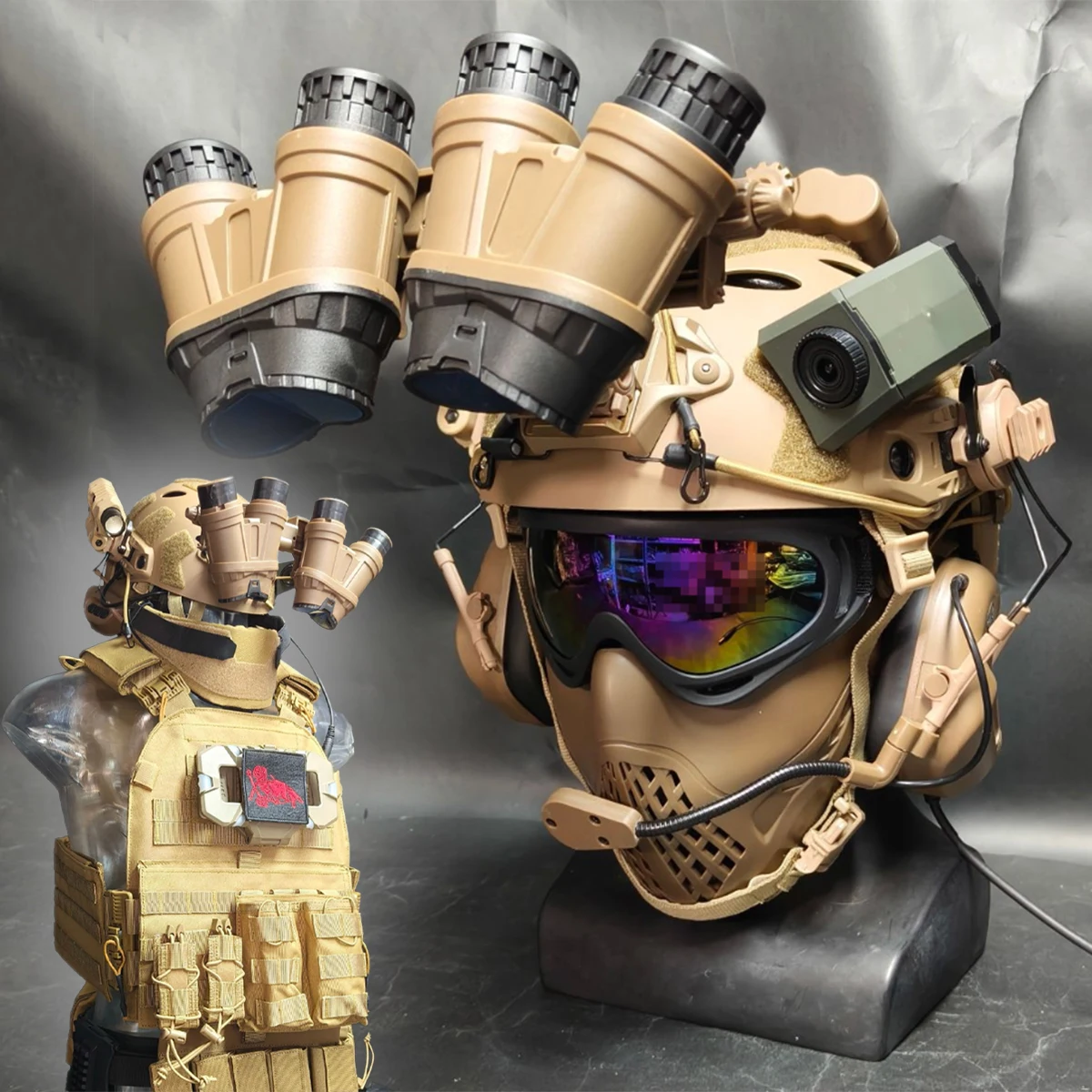 

New Airsoft Helmet Belt Set with Tactical Vest Night Vision Goggles Model PVC Stand G17 Pistol Holster Delta Force CosPlay Props