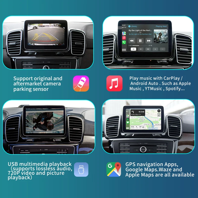 Wireless CarPlay for Mercedes Benz GLE GLS CLS 2014-2018, with Android Auto Mirror Link AirPlay Car Play  Functions