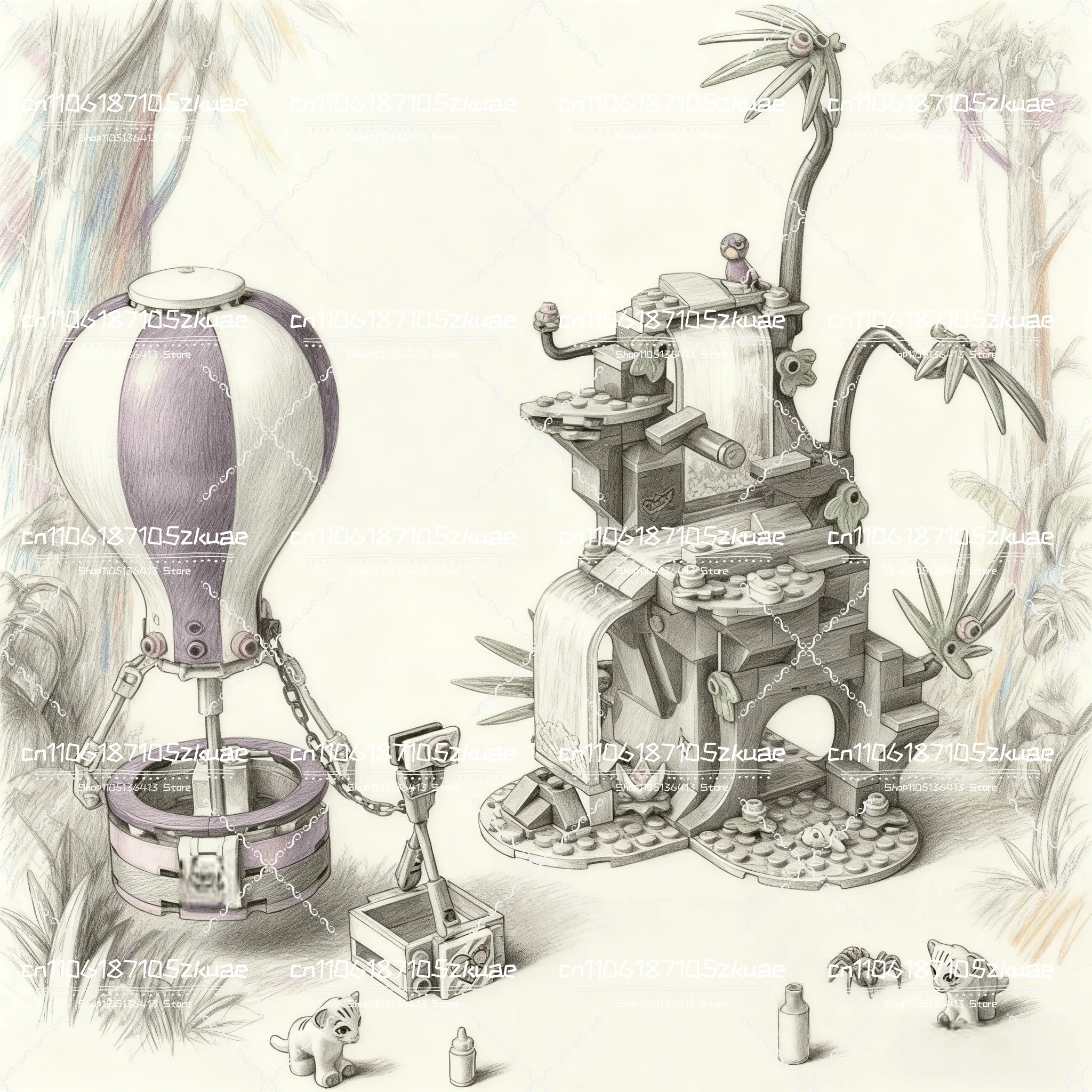 

MOC 308 шт. воздушный шар, джунгли, приключения, спасательные сборочные блоки, игровой набор для девочек, игрушки, рождественский подарок