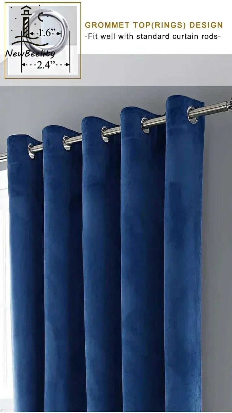 Velvet Curtains Royal Blue Thick solid for dinning Living room Bedroom Villa  Window decor door Blackout Cortinas Divider Cloth