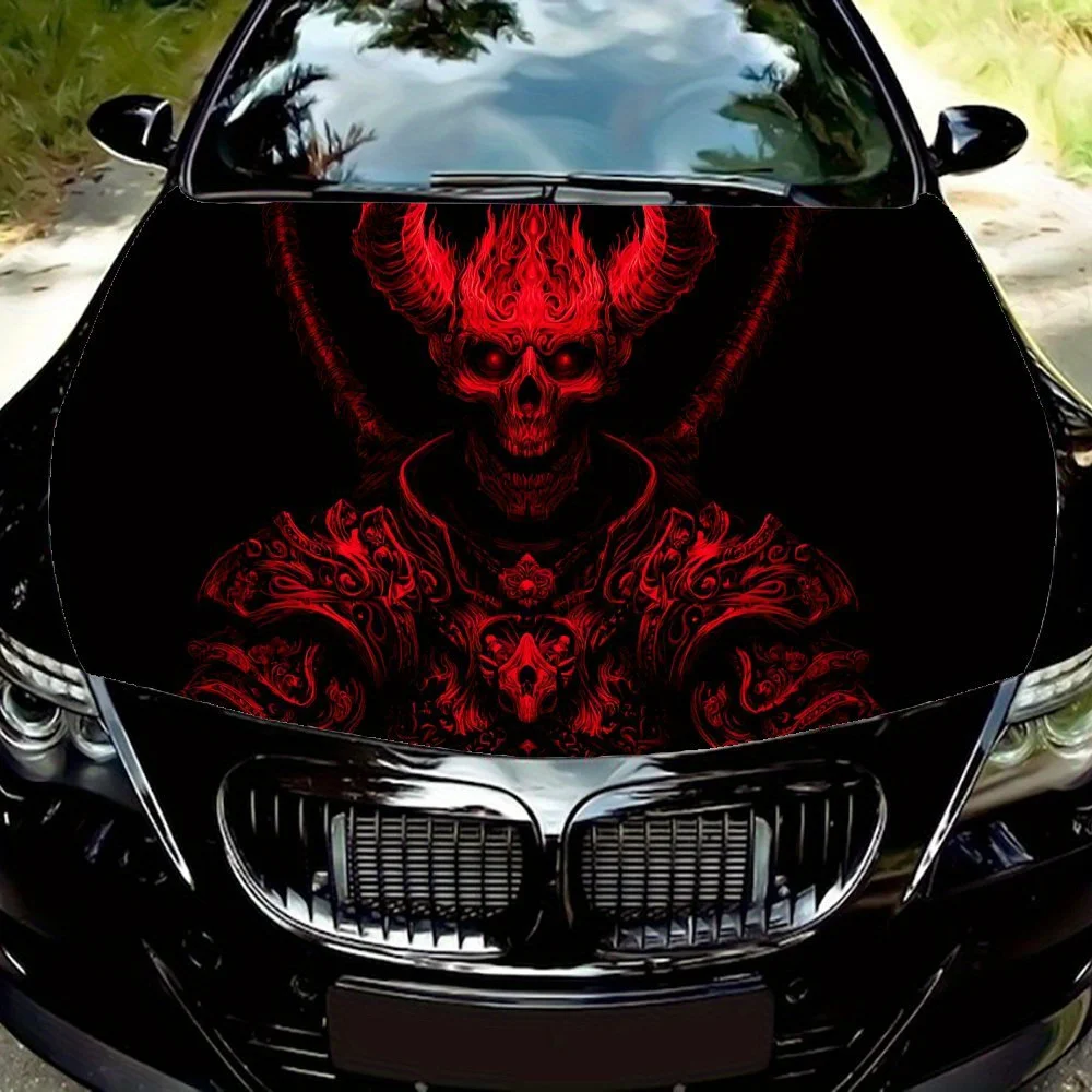

Dark Demon Car Vinyl Wrap, PVC Waterproof Car Hood Sticker, Self-Adhesive Scratch-Resistant Stickers for Engine Cover, Car Decor